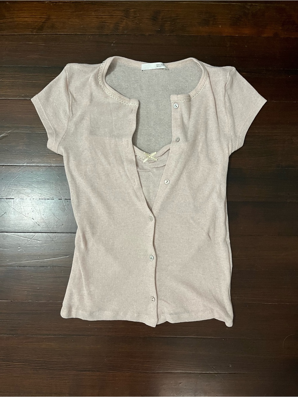Zara pink short sleeve button up cardigan with built in cami